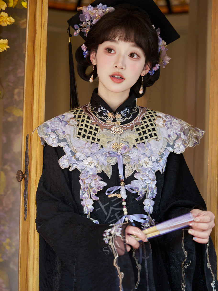 "悬云紫藤" WISTERIA EMBROIDERED STAND COLLAR SHIRT