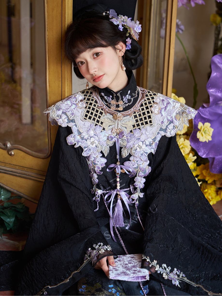 "悬云紫藤" WISTERIA EMBROIDERED STAND COLLAR SHIRT
