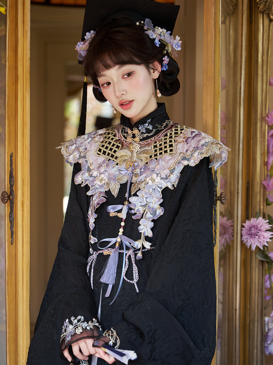 "悬云紫藤" WISTERIA EMBROIDERED STAND COLLAR SHIRT
