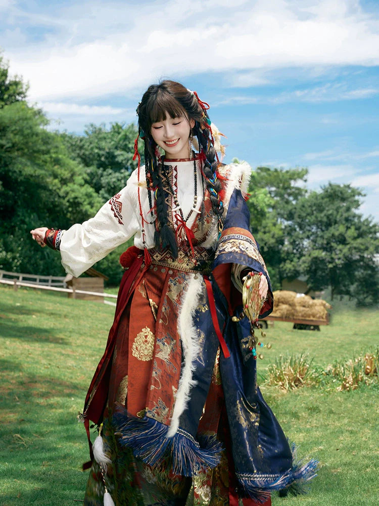 "雪原花" Modern-style Front Opening Ao Hanfu