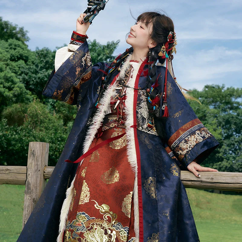 "雪原花" Modern-style Front Opening Ao Hanfu