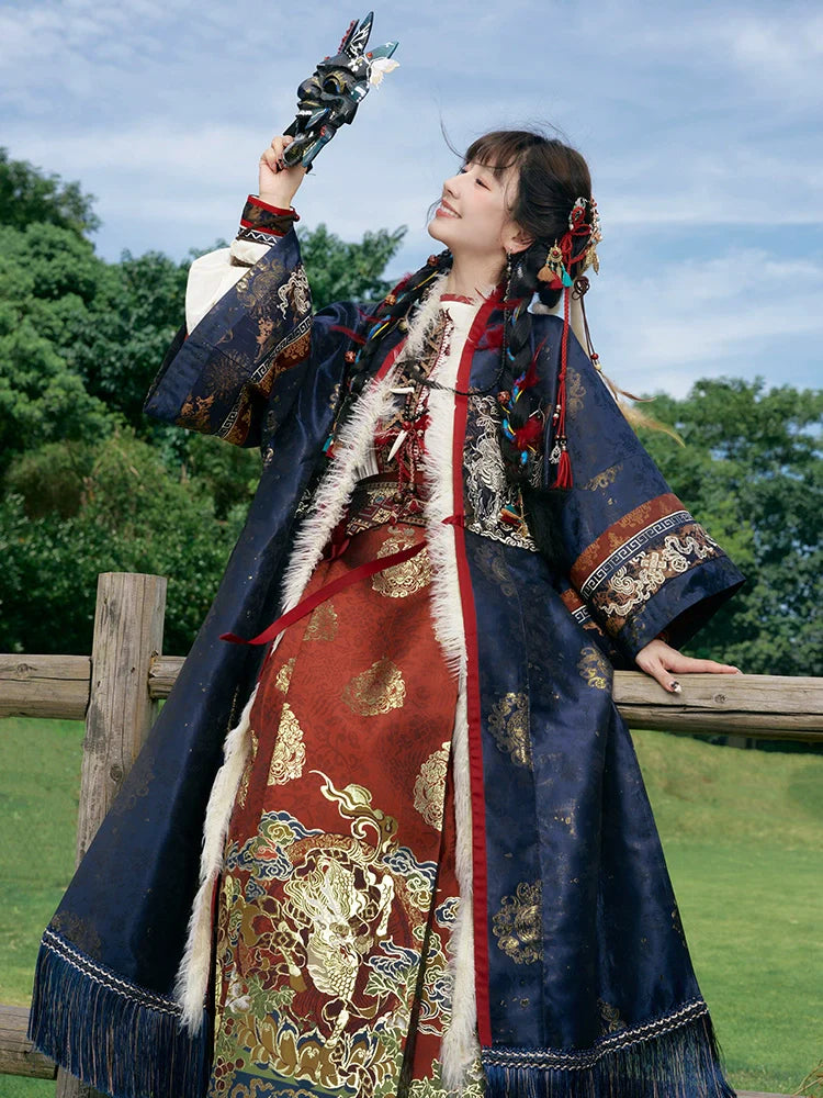 "雪原花" Modern-style Front Opening Ao Hanfu