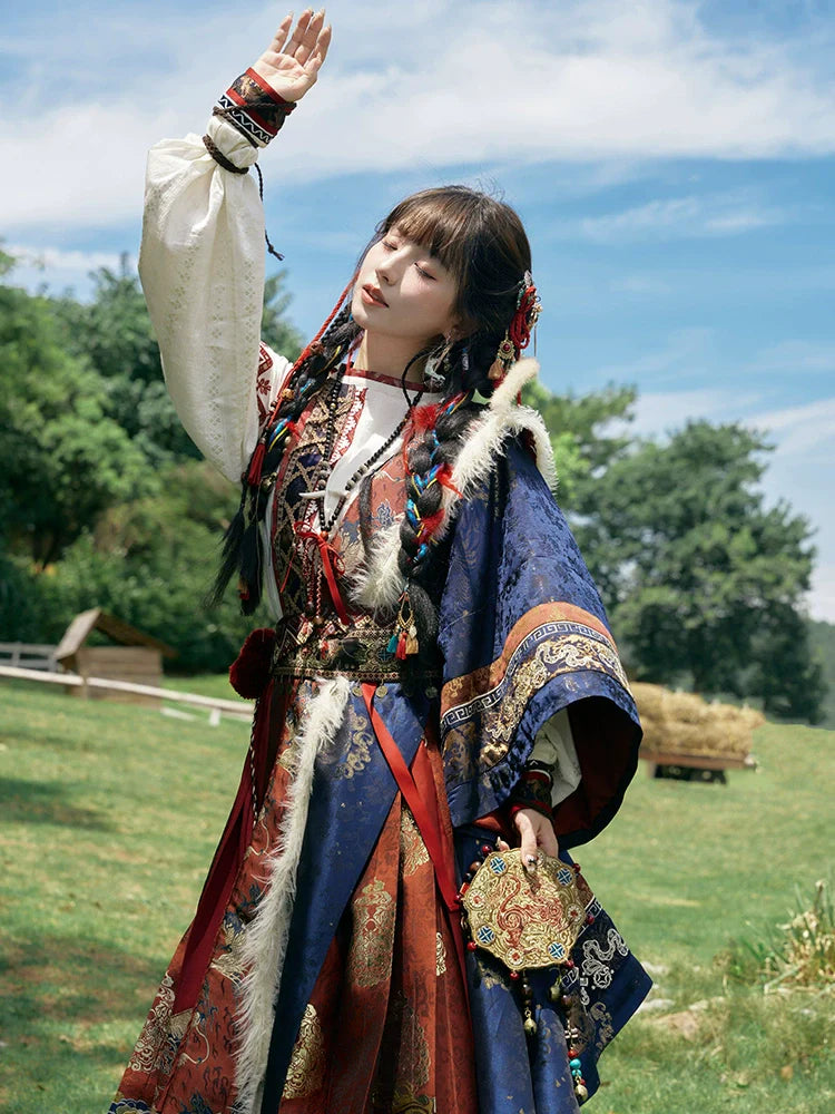 "雪原花" Modern-style Front Opening Ao Hanfu