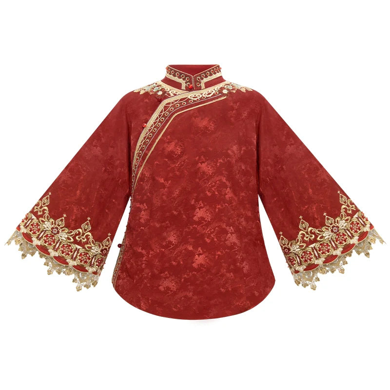 "羡鸳鸯" Red Embroidered Hanfu Set