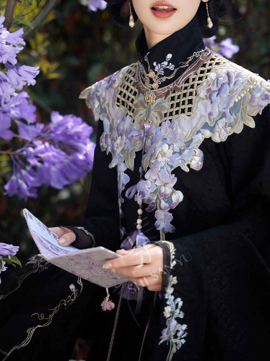 "悬云紫藤" WISTERIA EMBROIDERED STAND COLLAR SHIRT