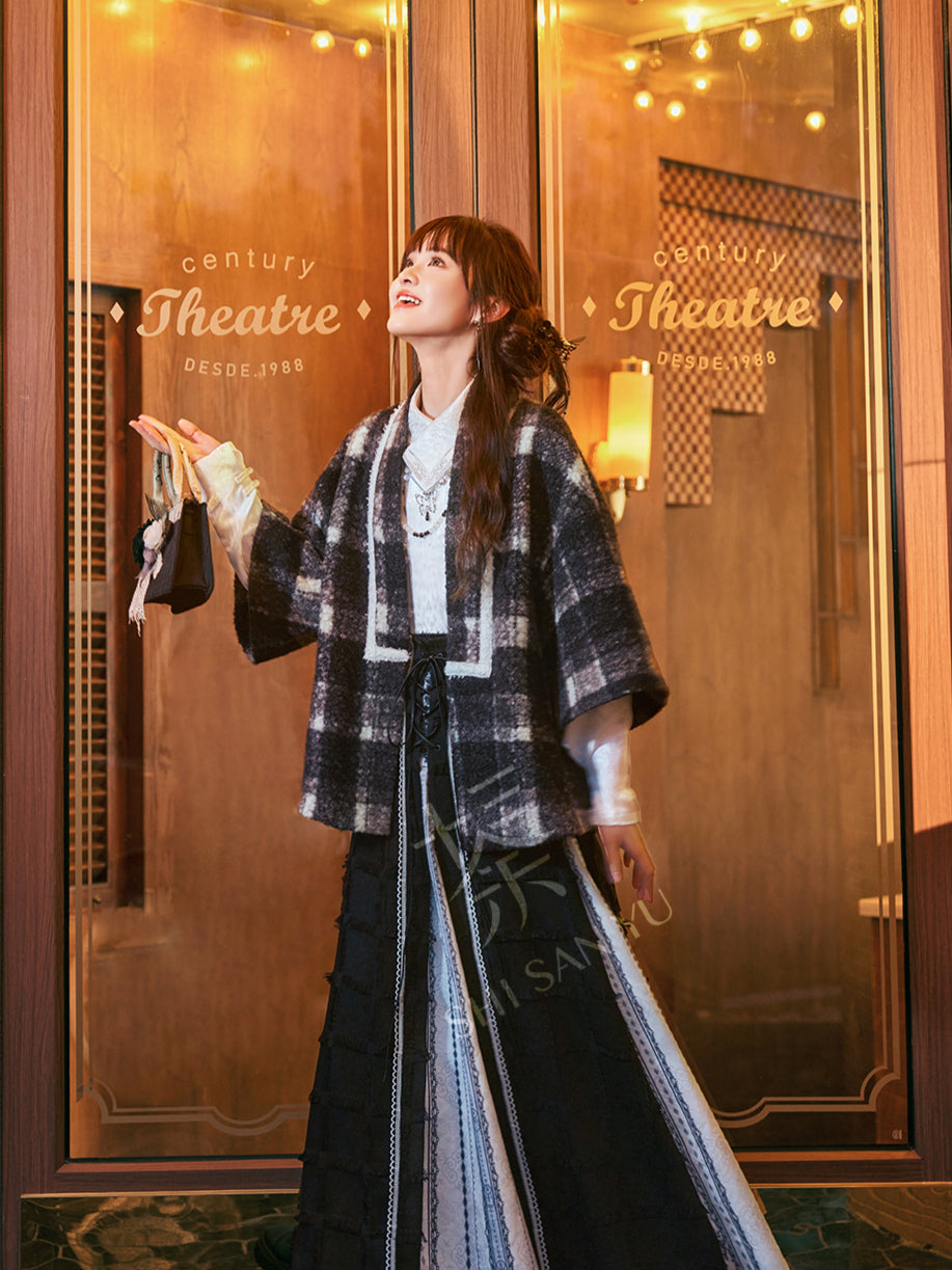 [风铃素语] PLAID OUTERWEAR AND THREE-PLEATED SKIRT  MODERN HANFU