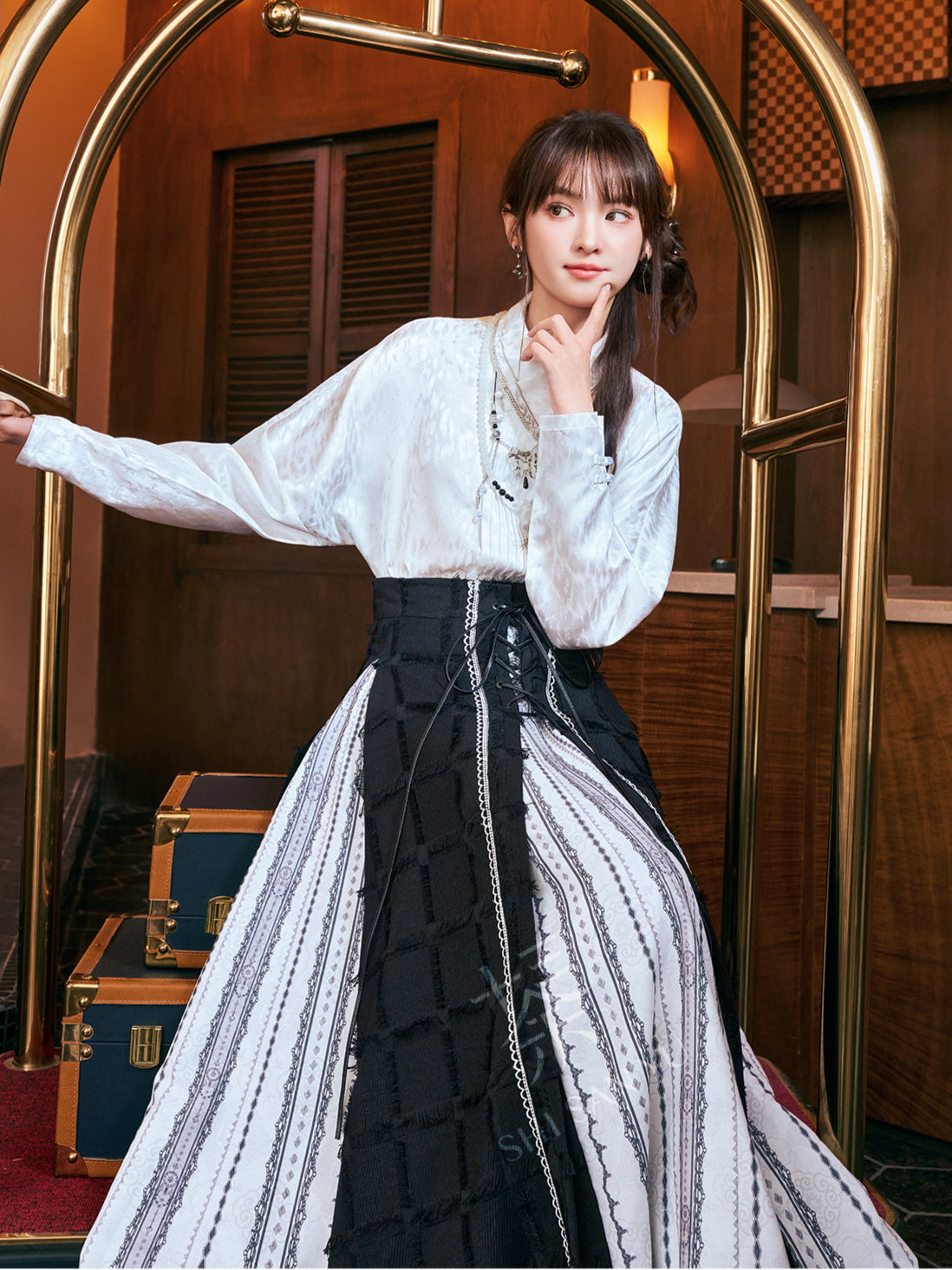 [风铃素语] PLAID OUTERWEAR AND THREE-PLEATED SKIRT  MODERN HANFU