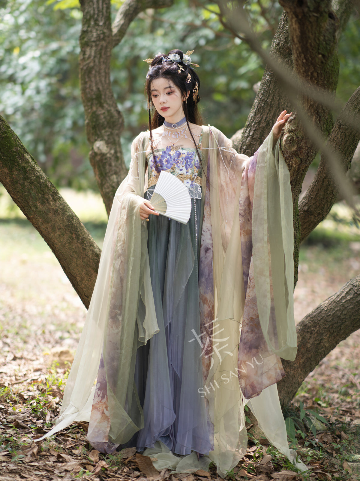 [繁珠清露] PEARL AND DEW HANFU SET WITH PRINTED CLOAK