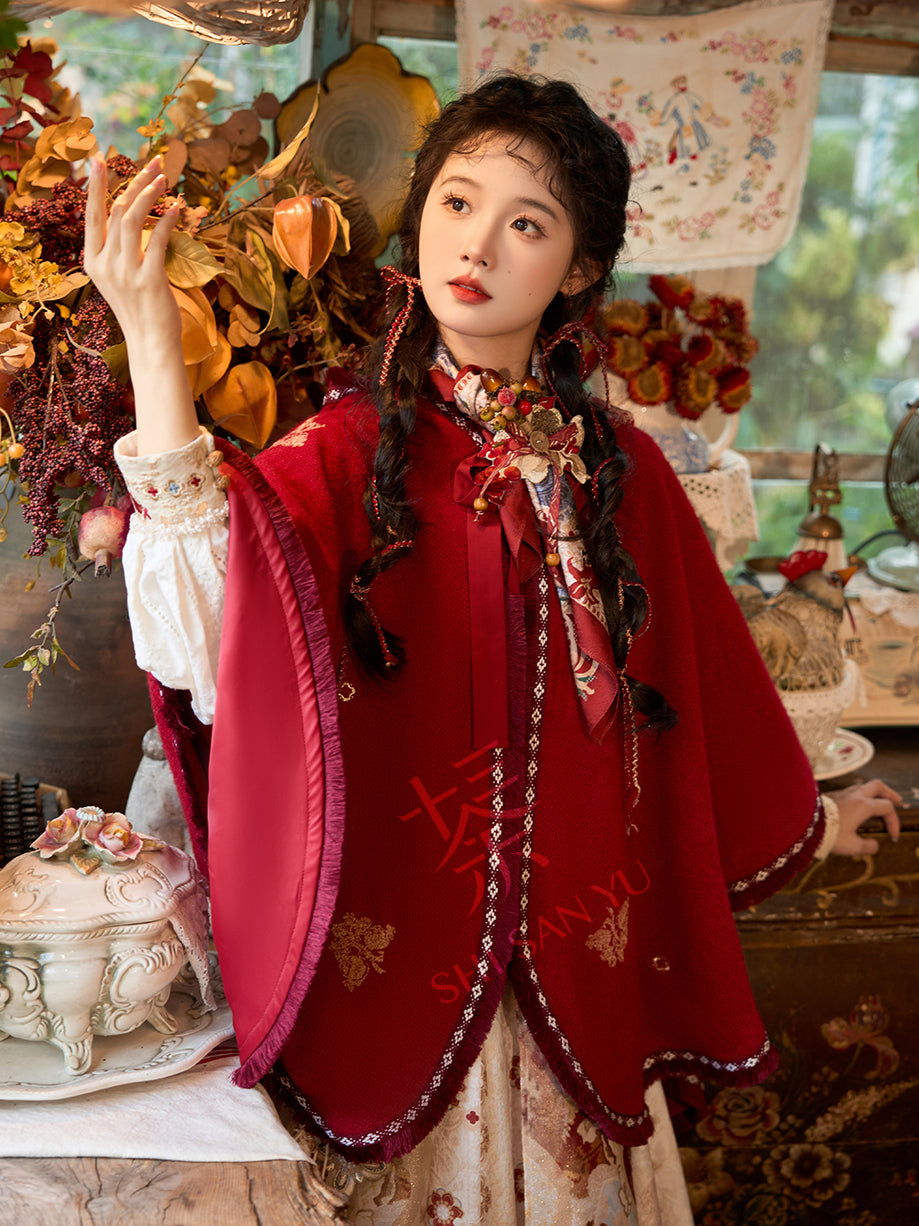 [红榴秋焰] RED GARNET AUTUMN FLAME HOODED CLOAK HANFU