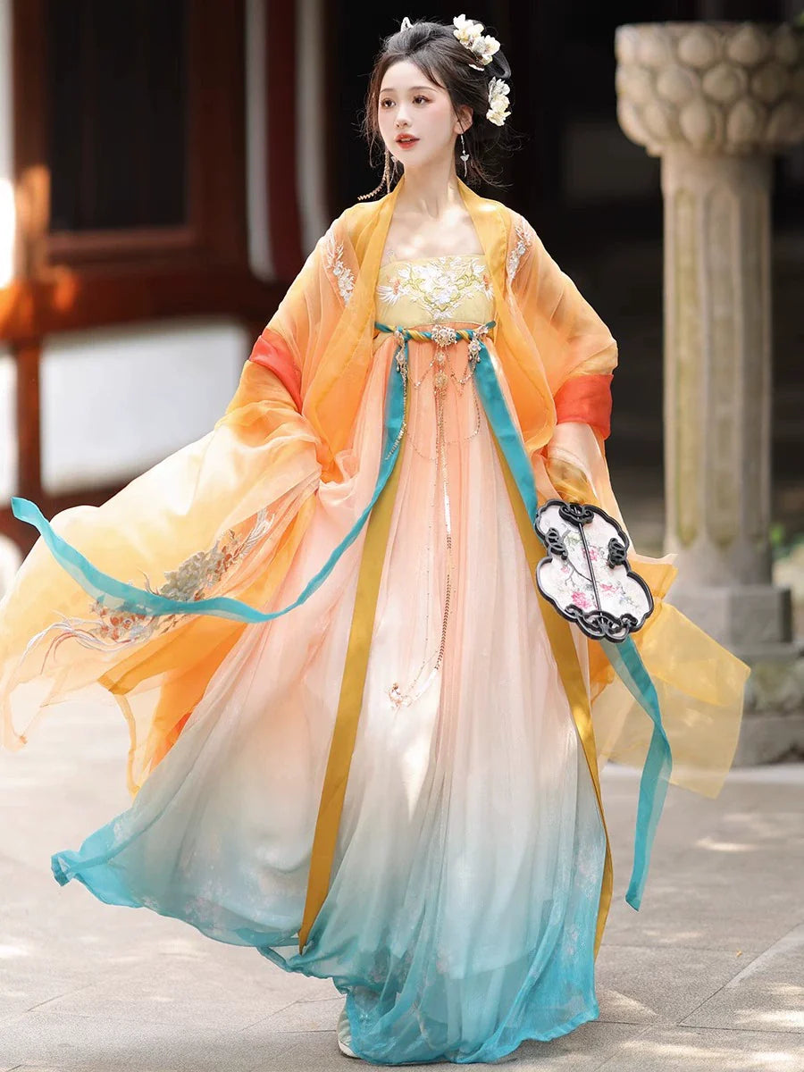 " 游鲤听雨" Tang Dynasty hanfu set