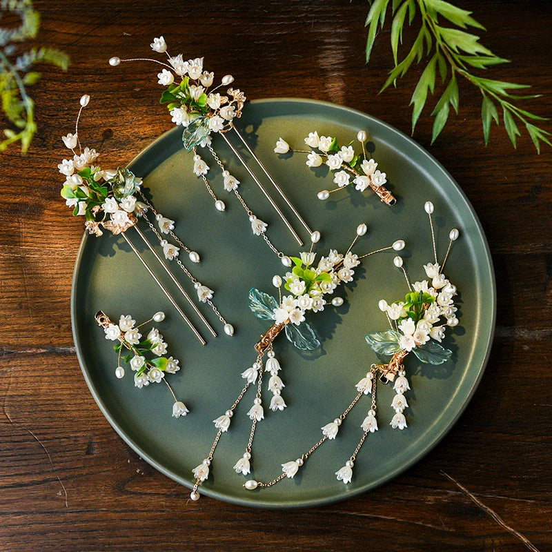 "花瑶" Tassel Edge Hair Clip & Earrings Set