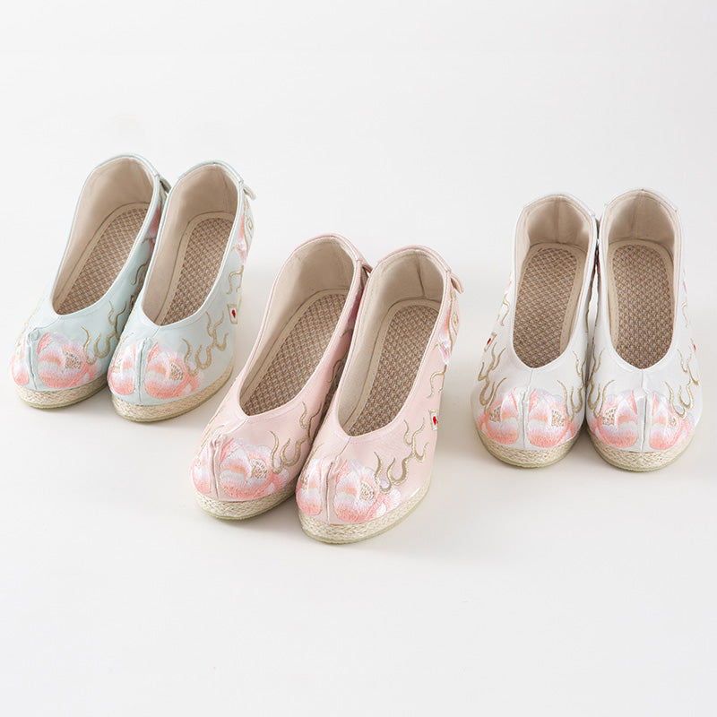 "Peony 芍药" Embroidered Heeled Bow Shoes