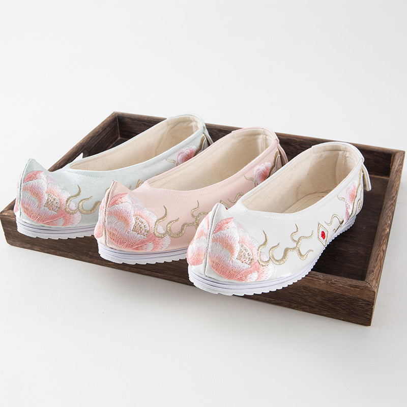 "Peony 芍药" Embroidered Heeled Bow Shoes