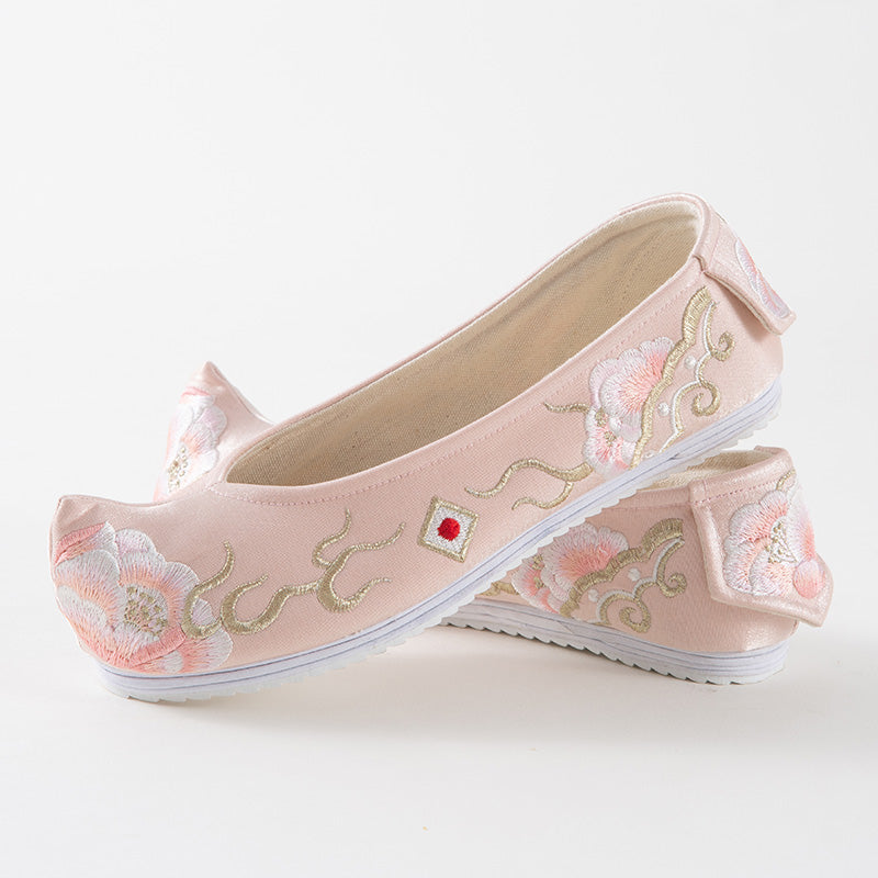 "Peony 芍药" Embroidered Heeled Bow Shoes