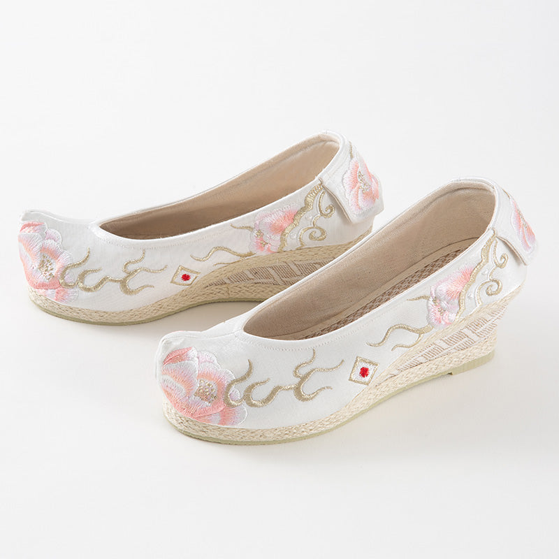 "Peony 芍药" Embroidered Heeled Bow Shoes