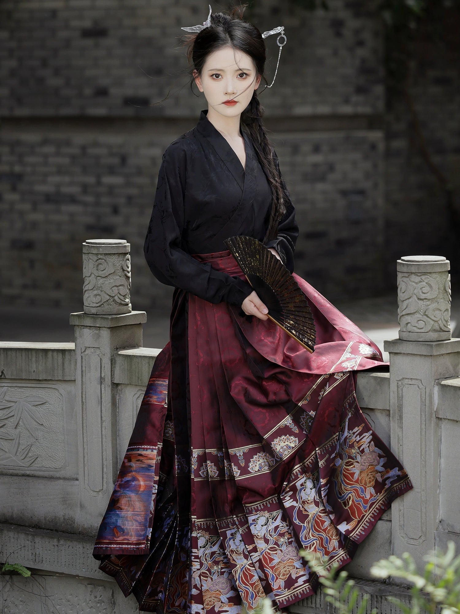 "赵昕冉" Ming-style Horse-face Hanfu Skirt