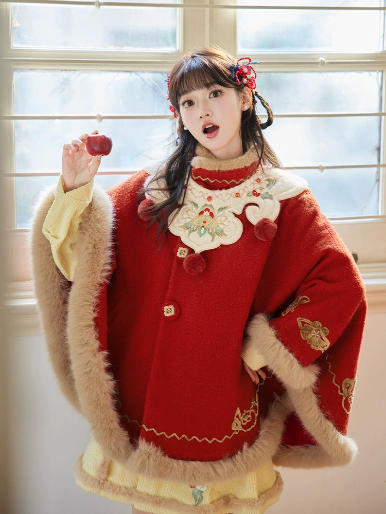 柿柿莓好 Winter Red Warm Cloak and Cape