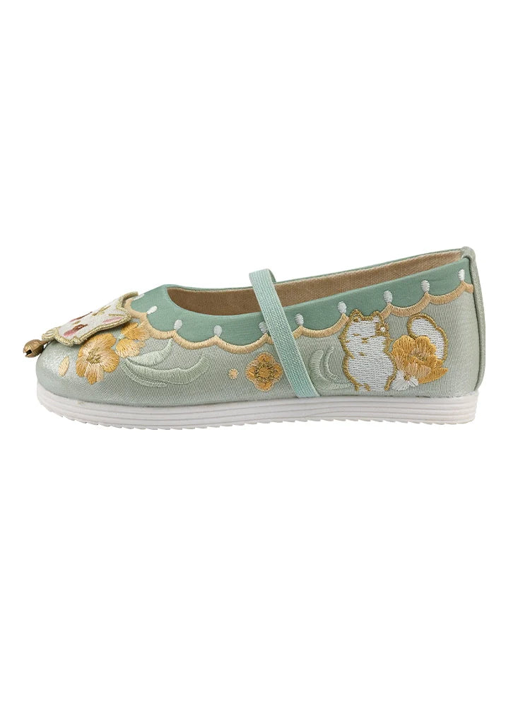 "Cat Bell" Embroidered Flat Kids' shoes