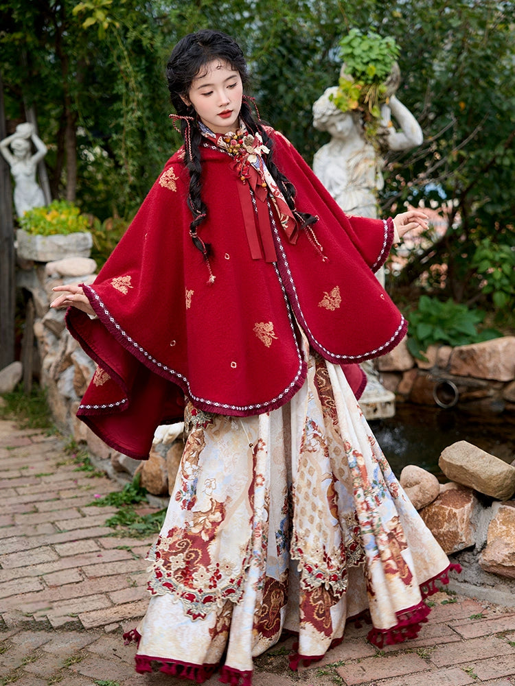 [红榴秋焰] RED GARNET AUTUMN FLAME HOODED CLOAK HANFU