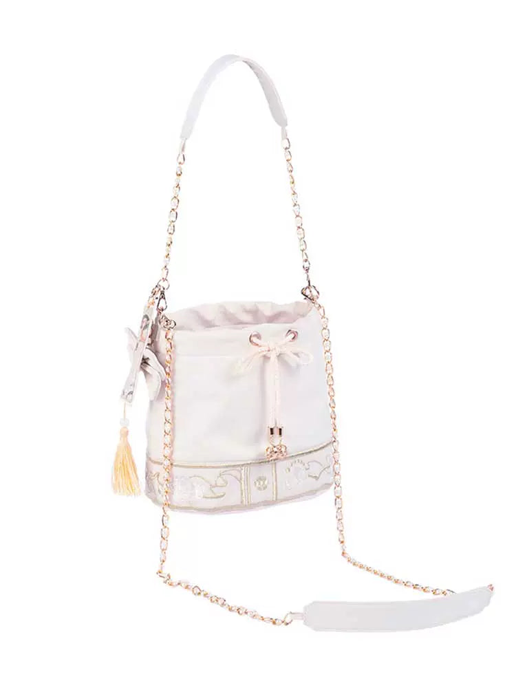 Embroidered Tassel Pendant Bucket Shoulder Bag