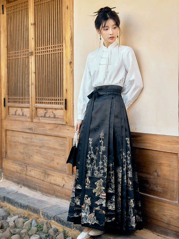 "墨白·竹下听澜" Modern-style Hanfu Set