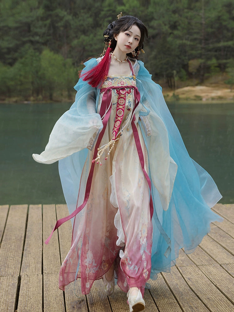 "渥丹重峦" Gradient Printed Tang-dynasty Hanfu