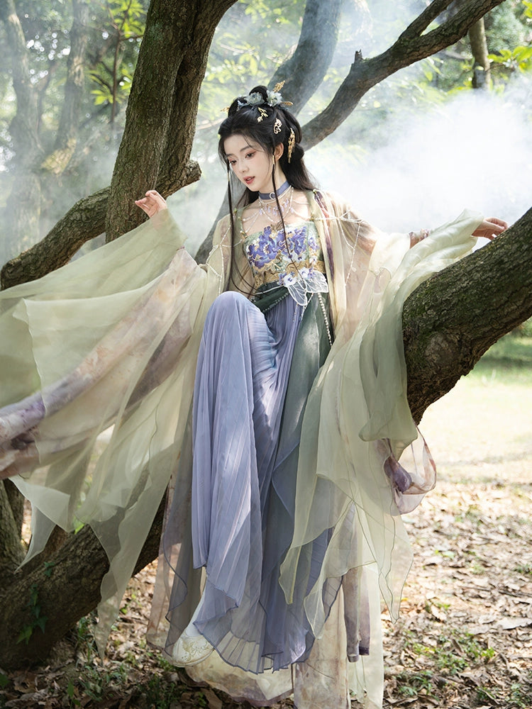 [繁珠清露] PEARL AND DEW HANFU SET WITH PRINTED CLOAK