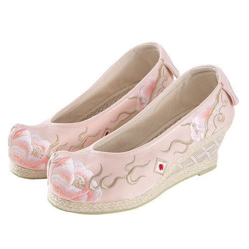 "Peony 芍药" Embroidered Heeled Bow Shoes