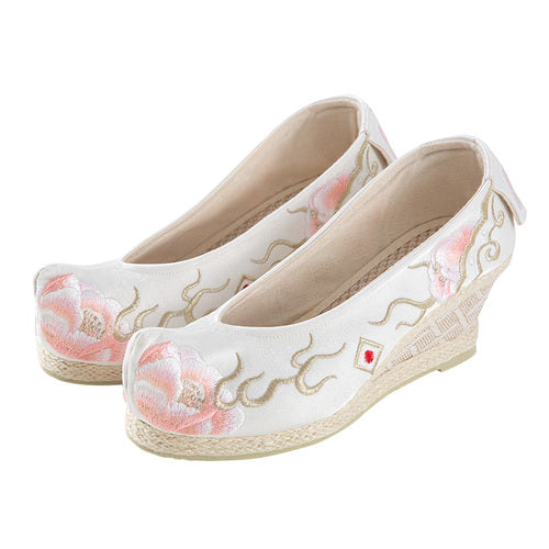 "Peony 芍药" Embroidered Heeled Bow Shoes