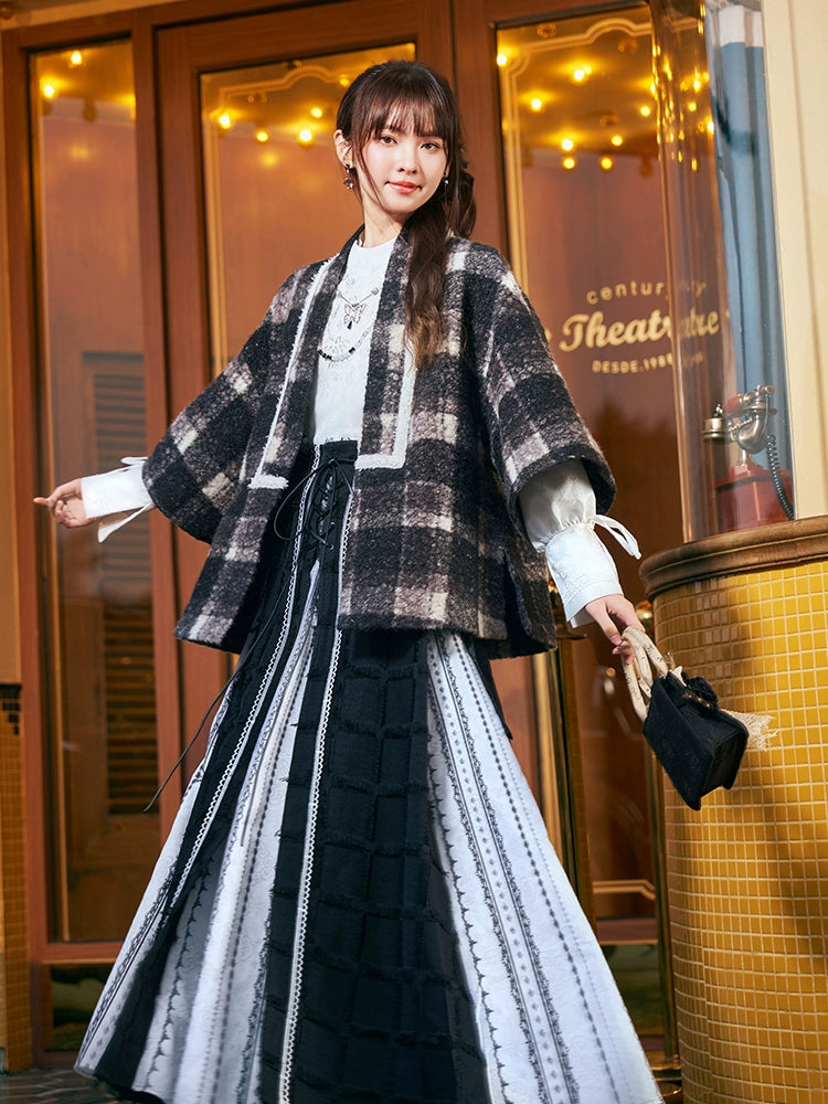 [风铃素语] PLAID OUTERWEAR AND THREE-PLEATED SKIRT  MODERN HANFU