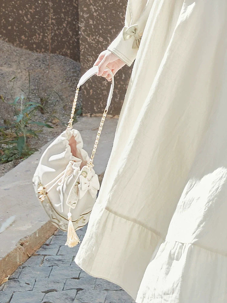 Embroidered Tassel Pendant Bucket Shoulder Bag