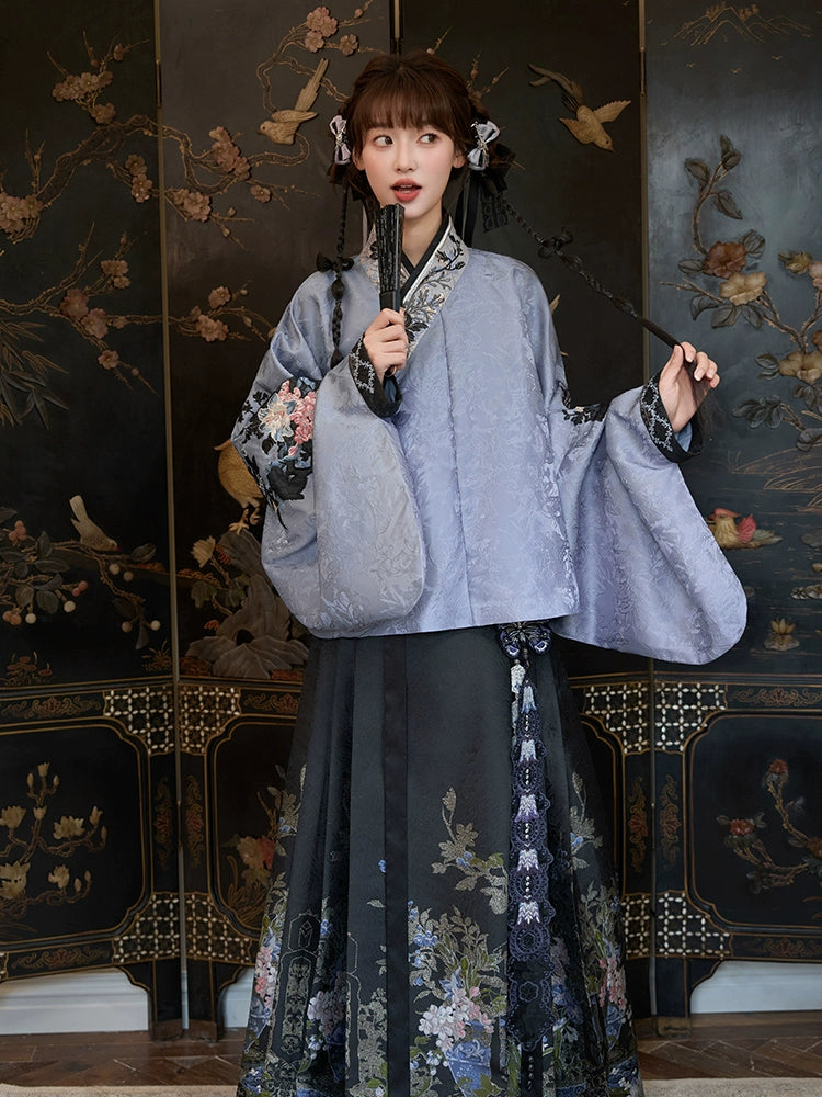 [护花铃-幻夜黑] Embroidered Vest And Skirt Set - Ming Dynasty Hanfu