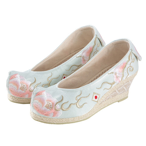 "Peony 芍药" Embroidered Heeled Bow Shoes