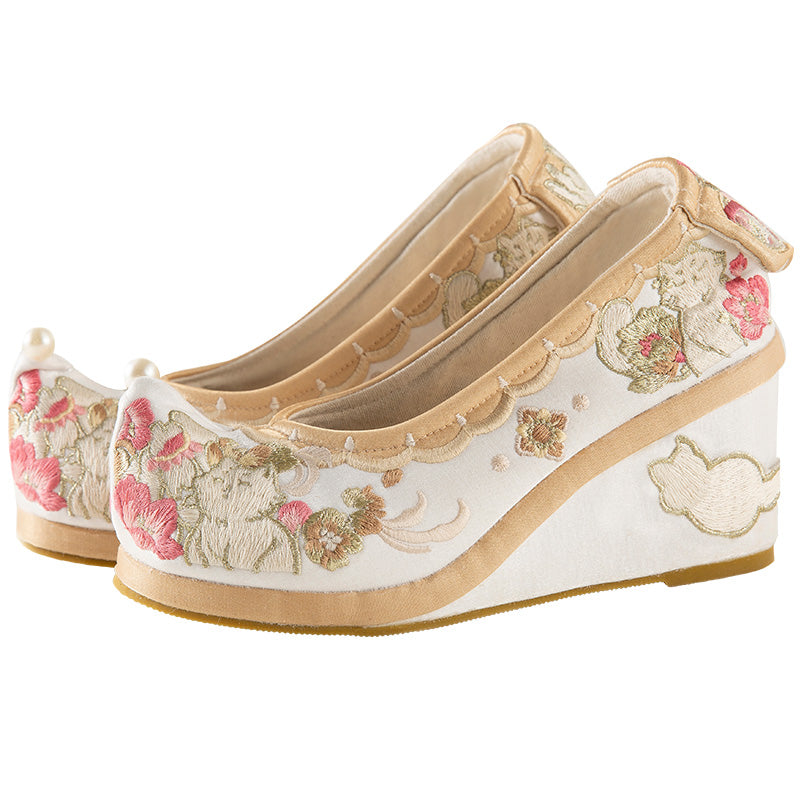 "Cat Bell" Embroidered Flat & Heels Shoes