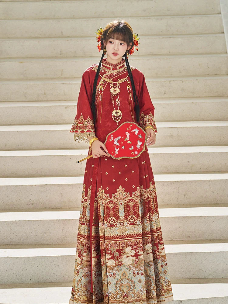 "羡鸳鸯" Red Embroidered Hanfu Set