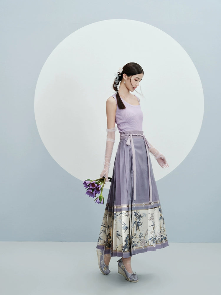 "声声竹" Purple Ming-style Skirt Hanfu