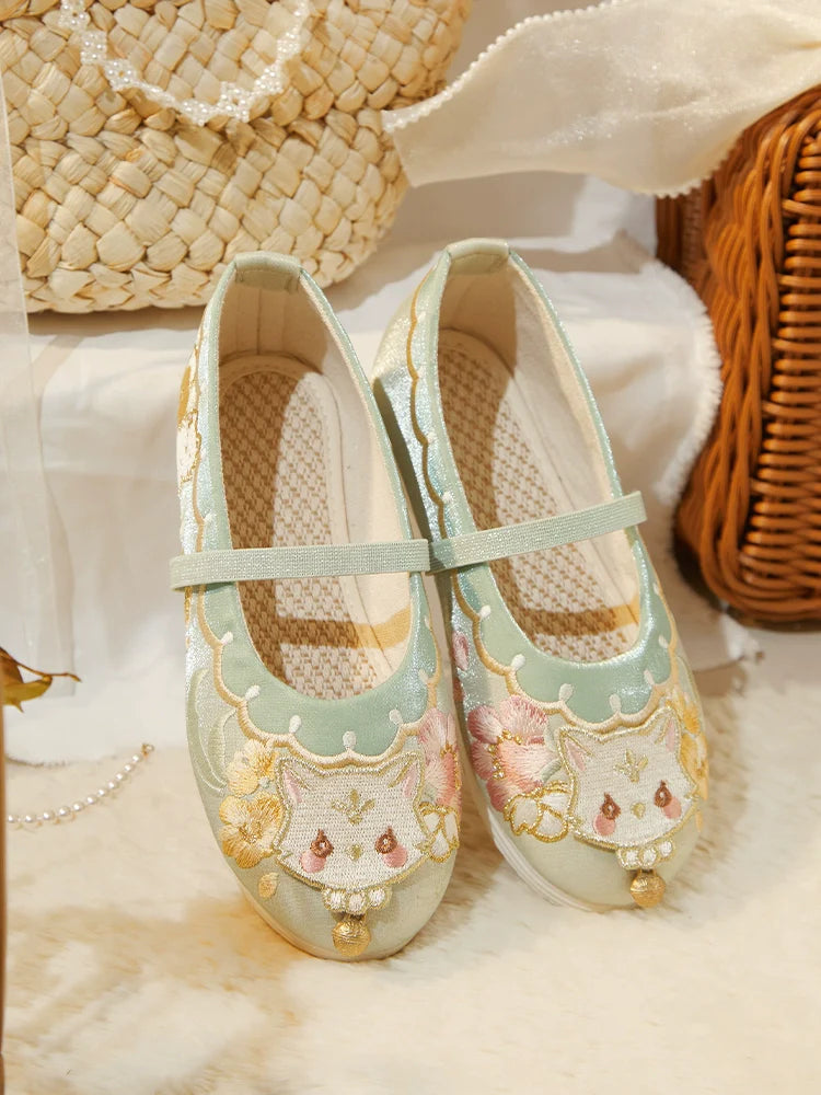 "Cat Bell" Embroidered Flat Kids' shoes