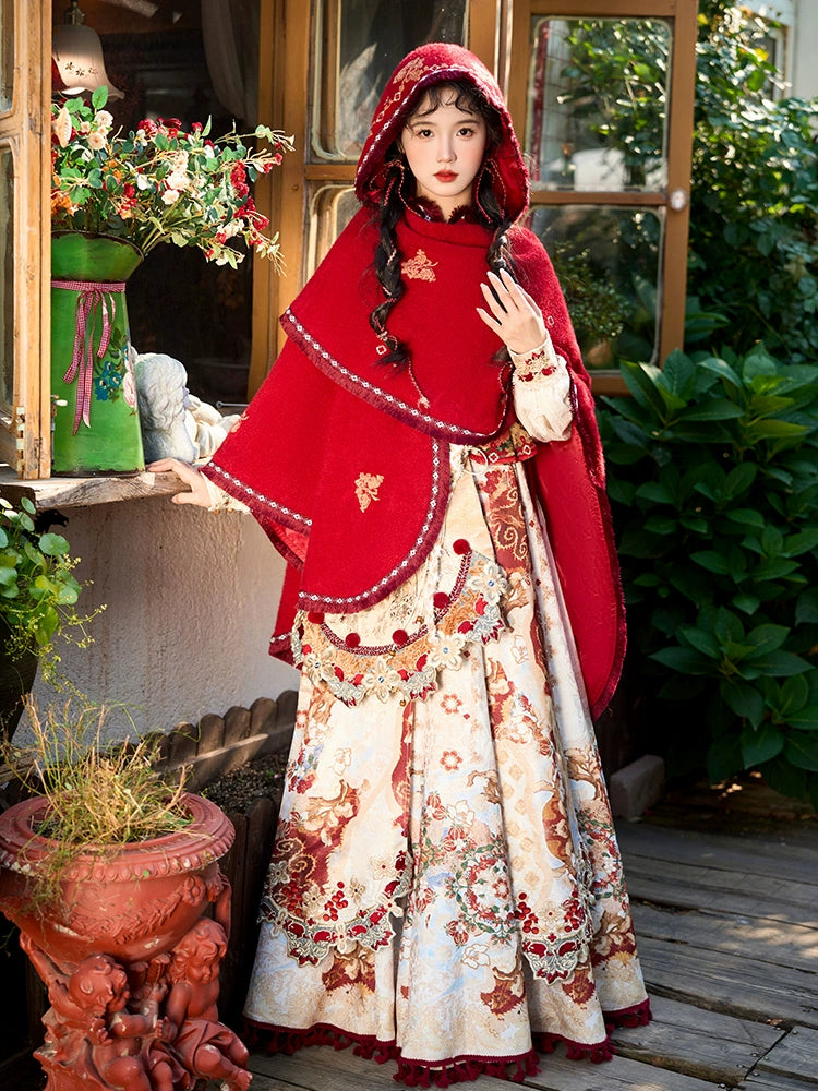 [红榴秋焰] RED GARNET AUTUMN FLAME HOODED CLOAK HANFU