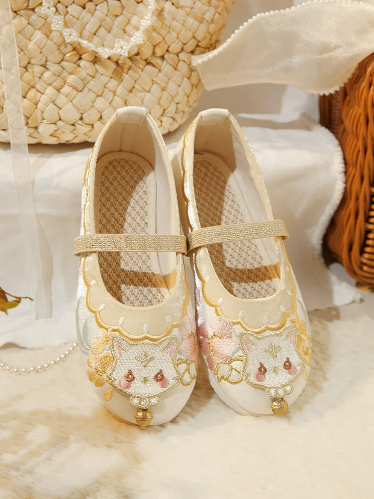 "Cat Bell" Embroidered Flat Kids' shoes