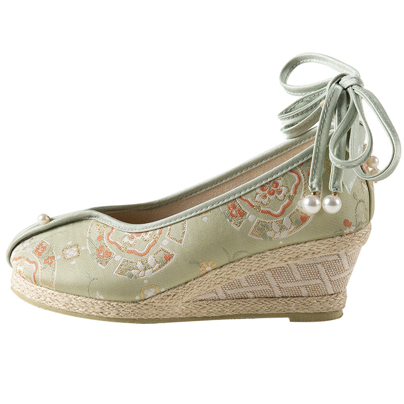 "Green Ball 绿团 " Embroidered Butterfly Knot Flat & Heeled Shoes