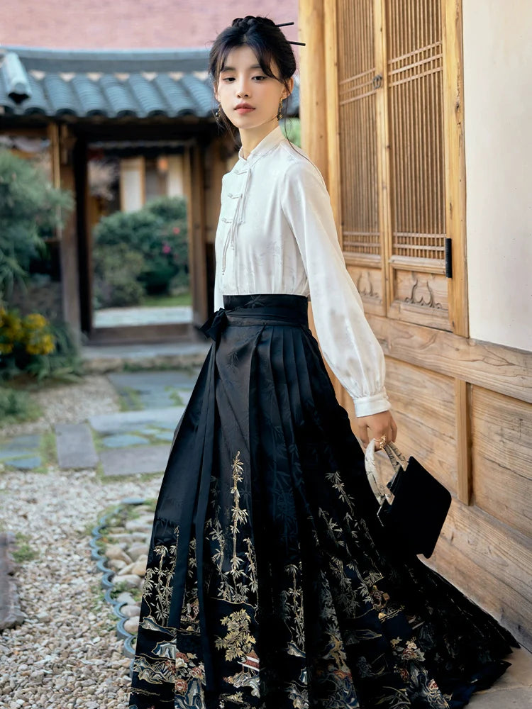 "墨白·竹下听澜" Modern-style Hanfu Set