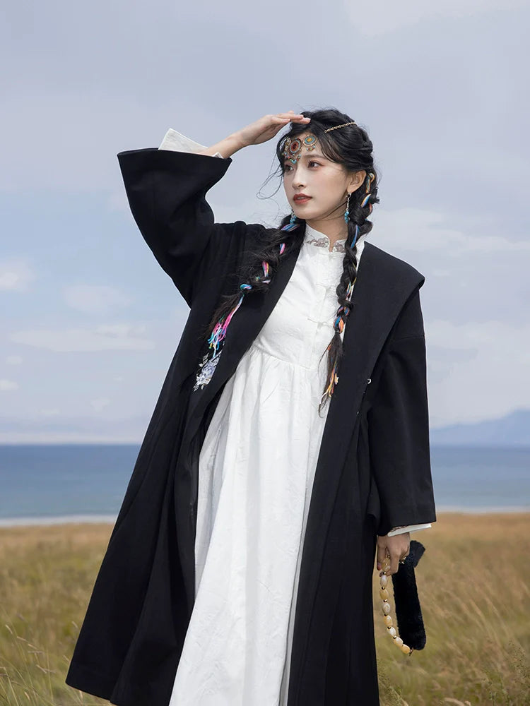 "花窗外" Modern Hanfu Wool Coat