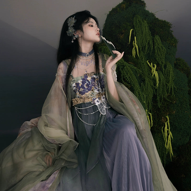 [繁珠清露] PEARL AND DEW HANFU SET WITH PRINTED CLOAK