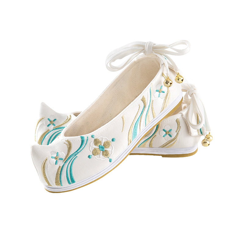 "Fly Me To The Sky" Bell Lace-up Floral Flat & Heels Hanfu Shoes