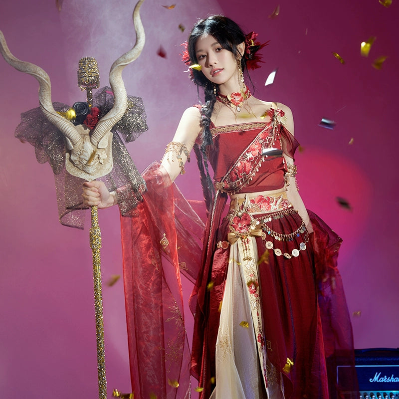 [夏奇羊-烈焰回响] SUMMER RAM - FLAMING ECHO HANFU EMBROIDERED STRAP AND SKIRT SET