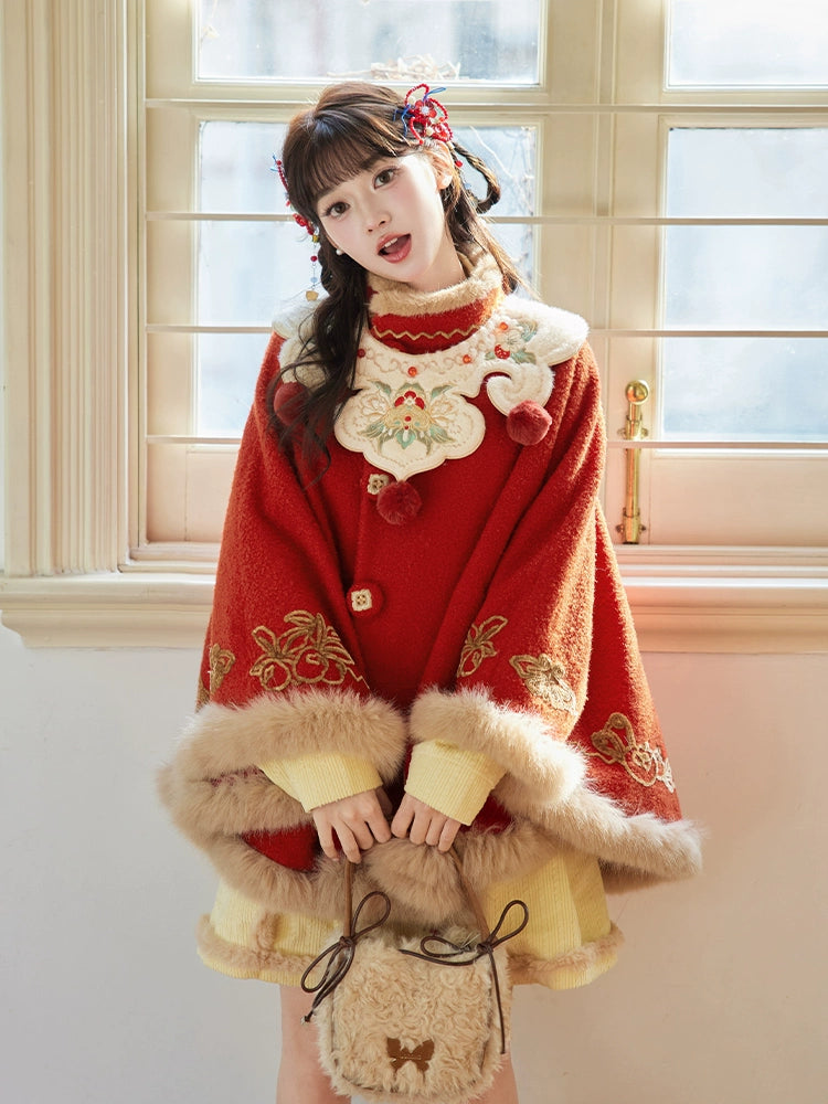 柿柿莓好 Winter Red Warm Cloak and Cape