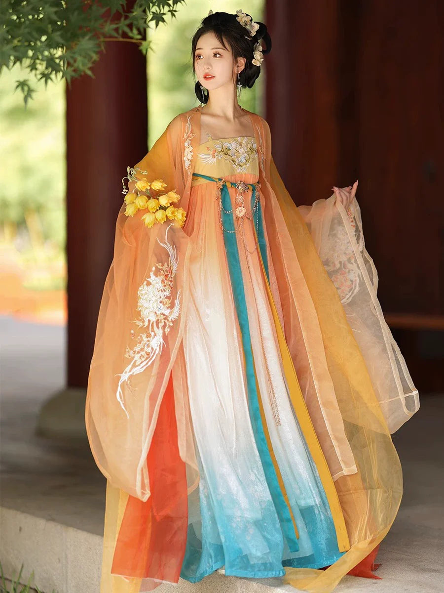 " 游鲤听雨" Tang Dynasty hanfu set