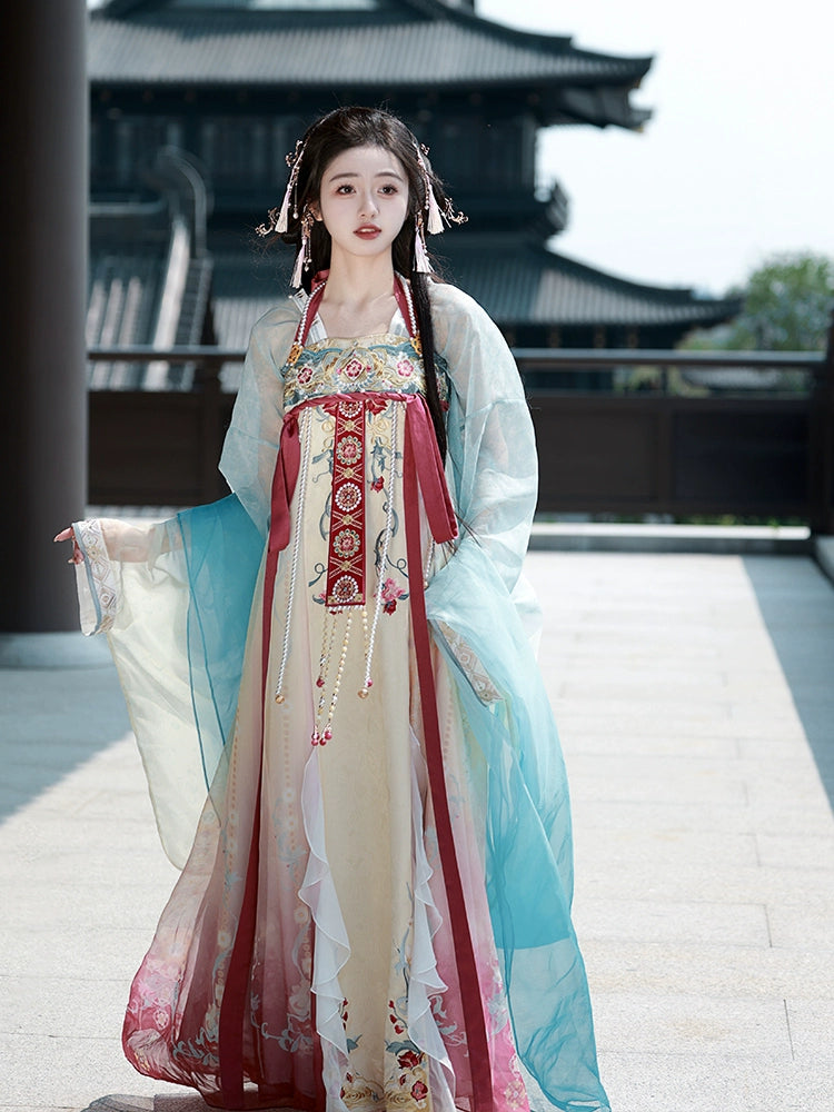 "渥丹重峦" Gradient Printed Tang-dynasty Hanfu