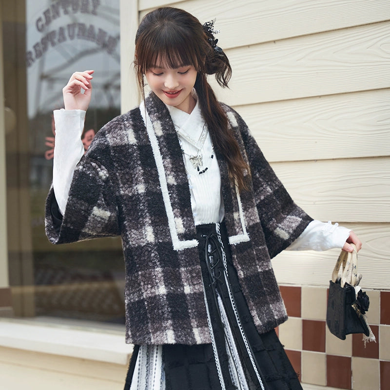 [风铃素语] PLAID OUTERWEAR AND THREE-PLEATED SKIRT  MODERN HANFU