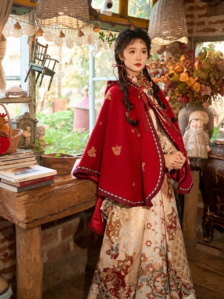 [红榴秋焰] RED GARNET AUTUMN FLAME HOODED CLOAK HANFU